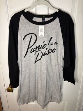 NWT Panic! at the Disco Gray Heather Black Raglan Tee Tultex Unisex Large Shirt